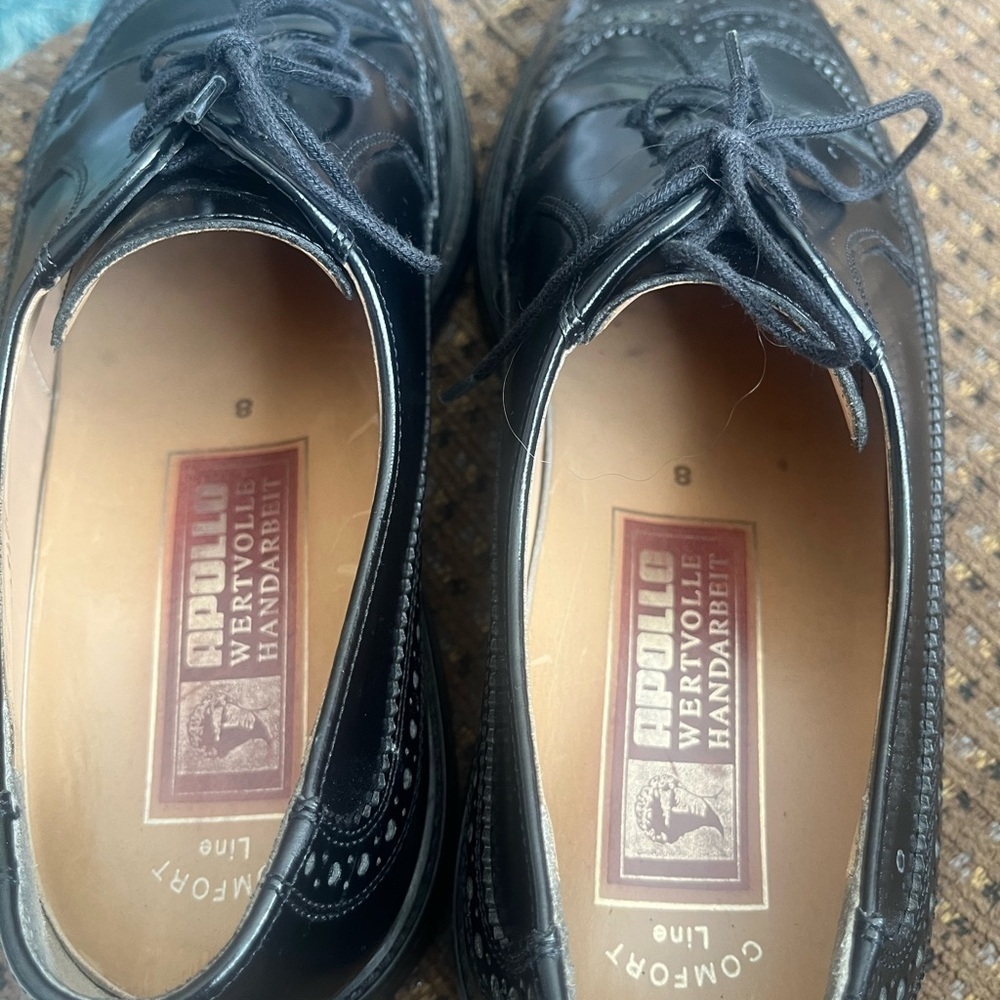 APOLLO WERTVOLLE HANDARBEIT mens Oxford LEATHER SHOES size 8 brogues black - Picture 3 of 6